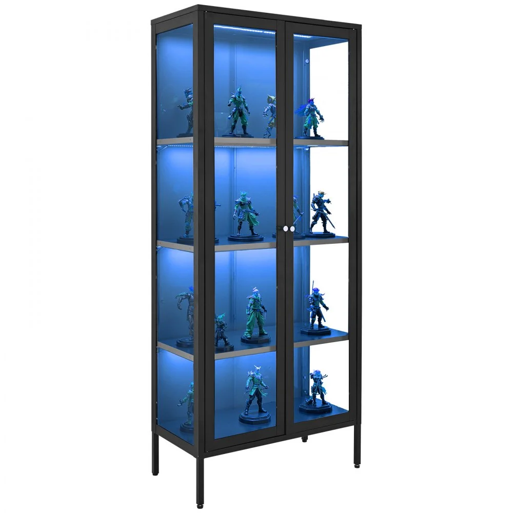 Clearance
VEVOR Display Cabinet with Glass Door, 66 in Tall 4-Tier Lighted Display Case with 3 Color Lights, Metal Storage Cabinet with 3 Adjustable Shelves, Curio Cabinet for Collectibles Figures Trophy