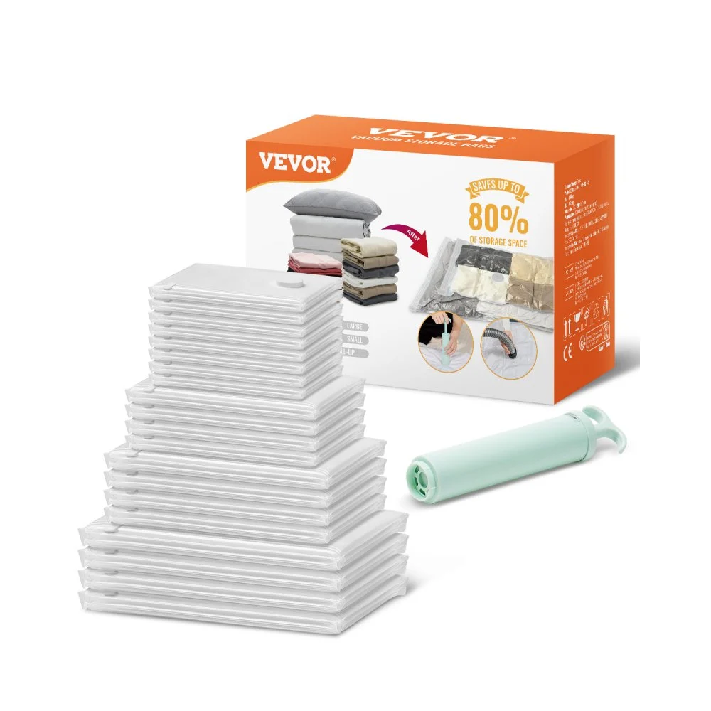 VEVOR Vacuum Storage Bags, 20 Pack Space Saver Seal Bag(4 Jumbo/4 Large/4 Medium/4 Small/4 Roll), Compression Airtight Zipper Space Bags with Hand Pump, for Cloth, Bedding, Blanket, Pillow, Travel