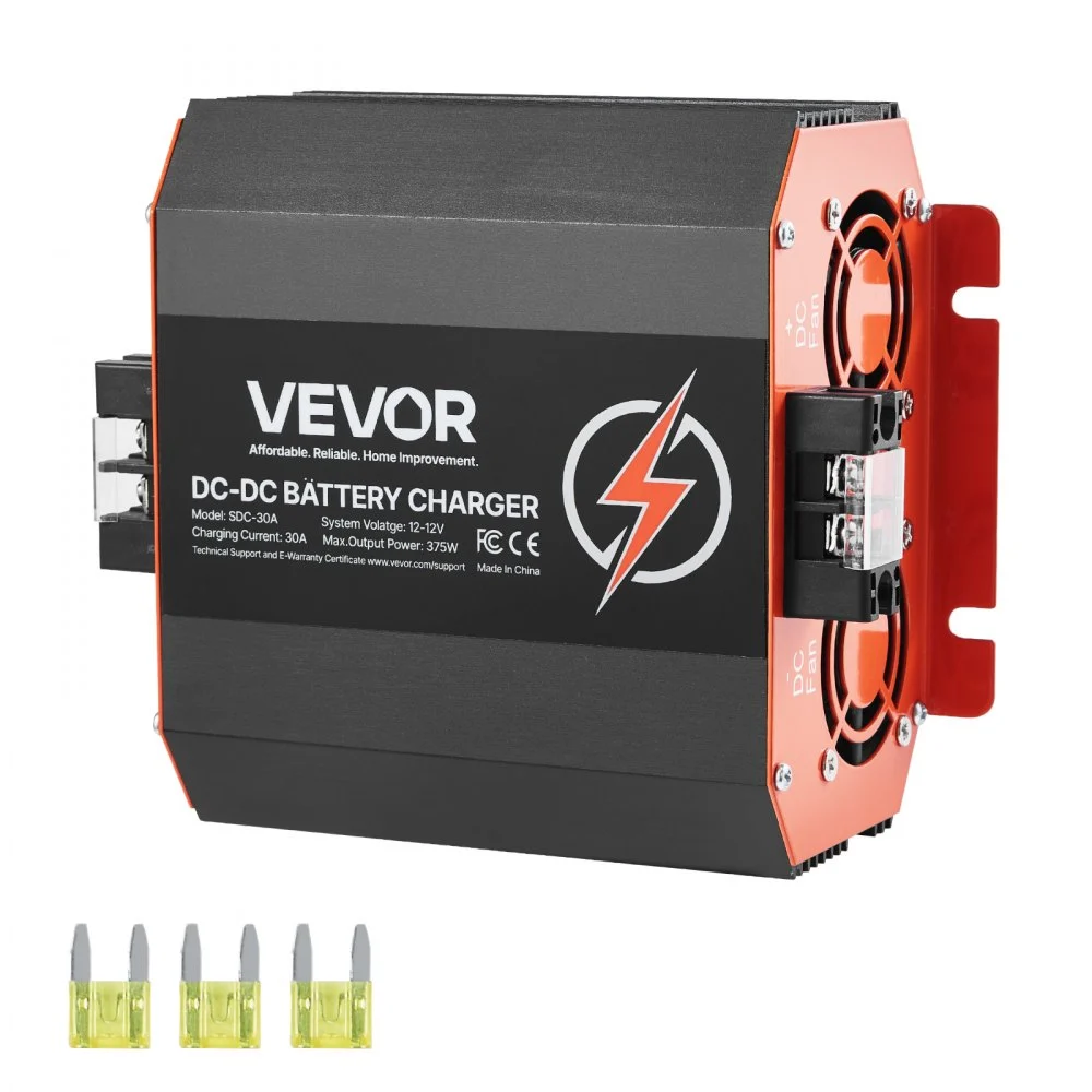 VEVOR 12V 30A DC to DC Battery Charger, 375W, On-Board Battery Charger for Lead-Acid, Lithium, AGM, GEL, and Flooded Batteries, Smart Multi-Stage Charging, for RVs, Commercial Vehicles, Boats, Yachts