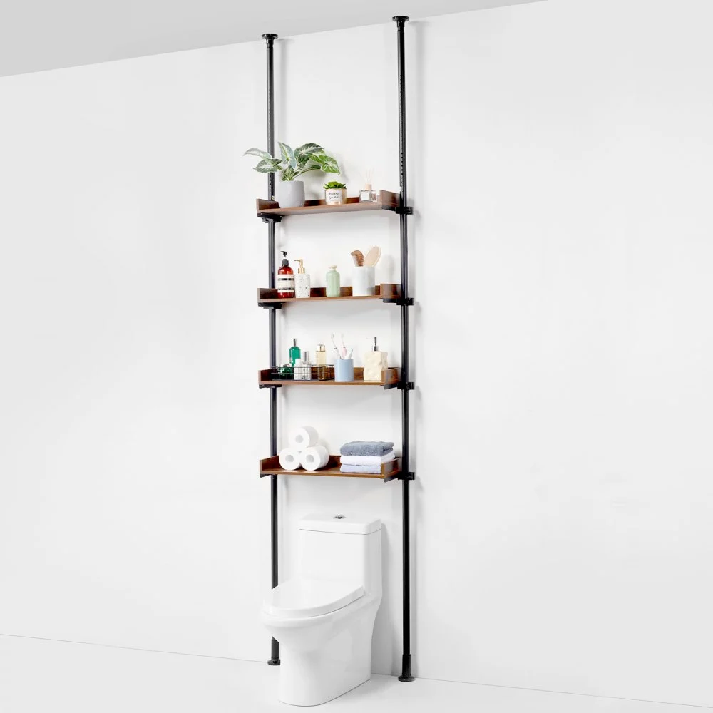 VEVOR Over the Toilet Storage, 4-Tier Adjustable Over Toilet Bathroom Organizer, Low-carbon Steel 53"-132" Tall Storage Shelf Rack, Easy Assembly Laundry Space Saver, for Small Rooms, Fit Most Toilets