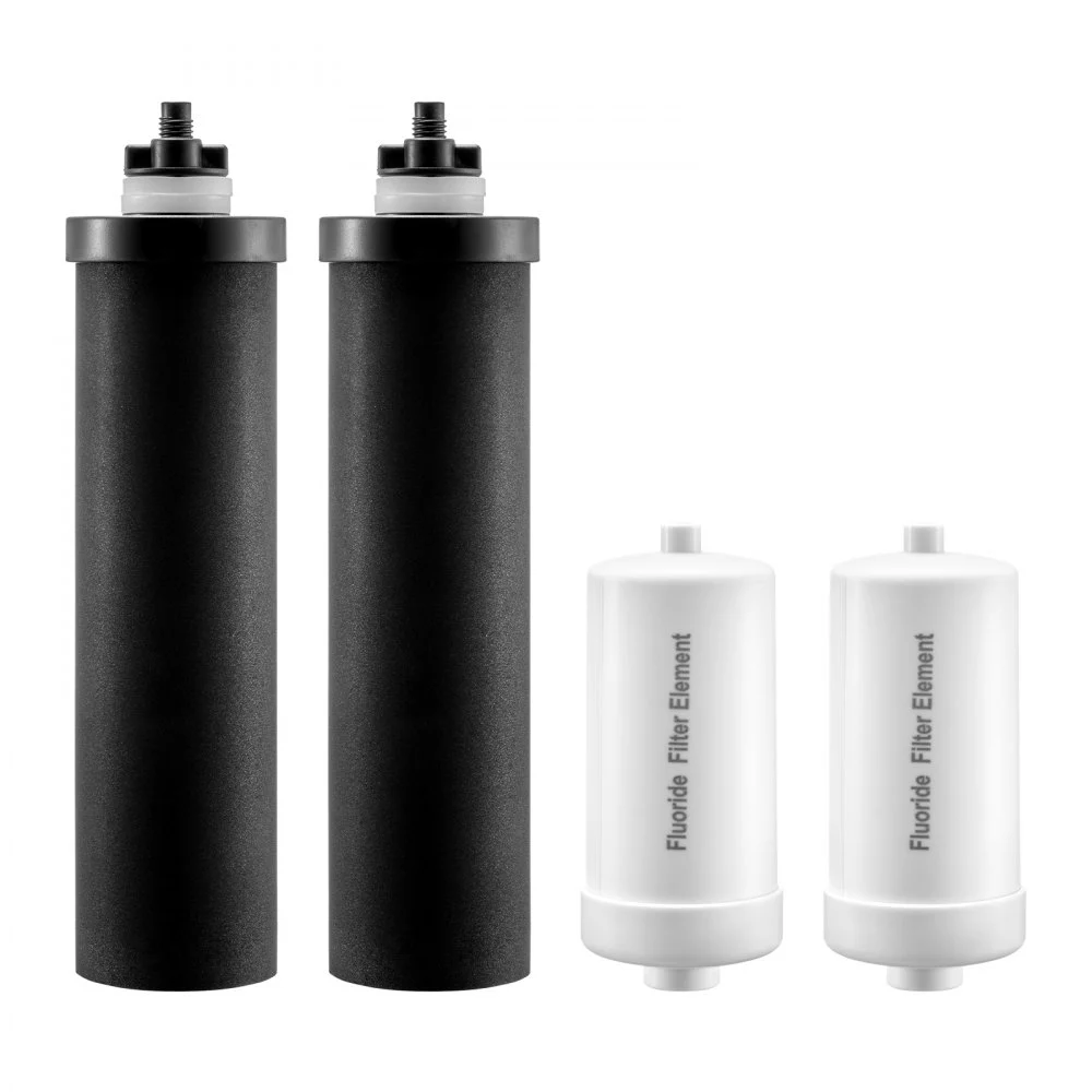 VEVOR Water Filters Replacement, Purification Elements, Replacement Filters, Gravity Water Filter System, Compatible with Most Brands, Pack of 4 (2 Activated Carbon Filter + 2 Defluorination Filter)