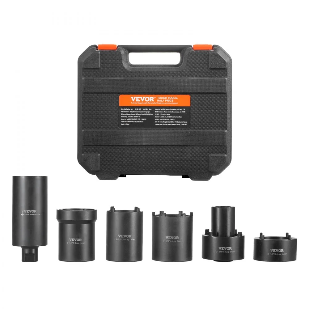 VEVOR Spindle Nut Socket Tool Kit, 1/2 inch Drive 6 Piece Axle Hub Nut Socket Set, for Toyota, Ford, 4WD Vehicles and GM Vehicles, with Storage Case, Axle Spindle Nut Retainers Remover