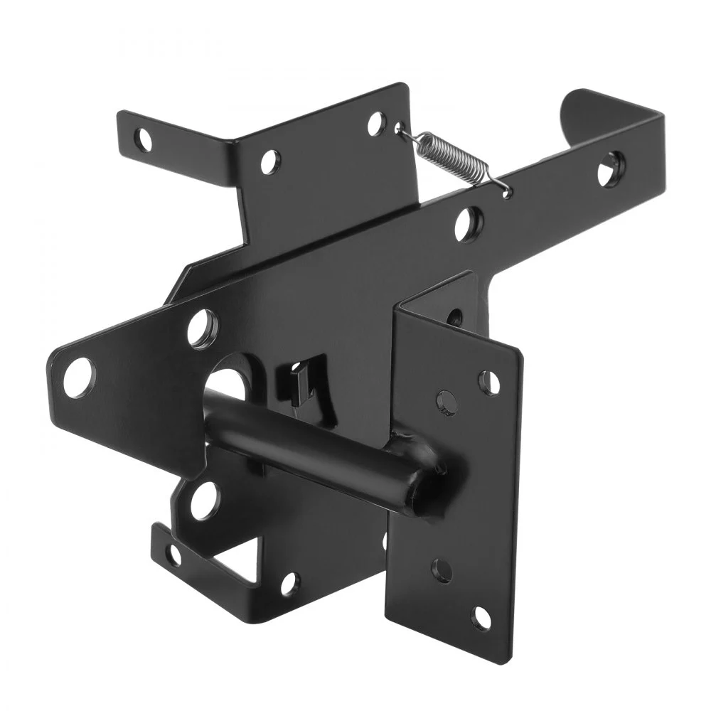 VEVOR Self-Locking Gate Latch, Metal Heavy Duty Automatic Gravity Lever, Door Latch Hardware with Multiple Lock Holes, Matte Powder Coating Finish, Ideal for Fence, Garage, Pool, Garden, Black