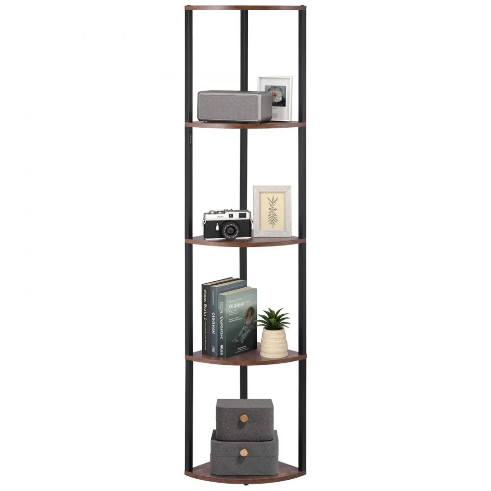 VEVOR 5 Tier Corner Shelf with LED Light, 64" Tall Corner Bookshelf with Storage Shelves for Collectibles, Display Shelf with Multi-color Lights Controlled Via RC/APP for Bedroom, Living Room, Office