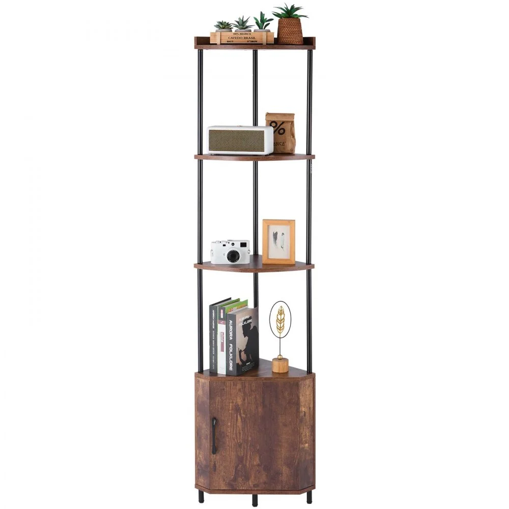 VEVOR 5 Tier Corner Shelf with LED Light, 65.4" Tall Corner Bookshelf with Storage Cabinet, Display Shelf with Multi-color Lights Controlled Via RC/APP for Bedroom, Living Room, Office