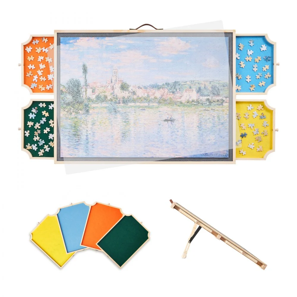 VEVOR 1000 Piece Rotating Puzzle Board with 4 Colorful Felt Drawers and Cover, 29x21 in Portable Wooden Table, Adjustable 2-Tilting-Angle Jigsaw Puzzle Accessories for Adults, Birthday Gift for Mom