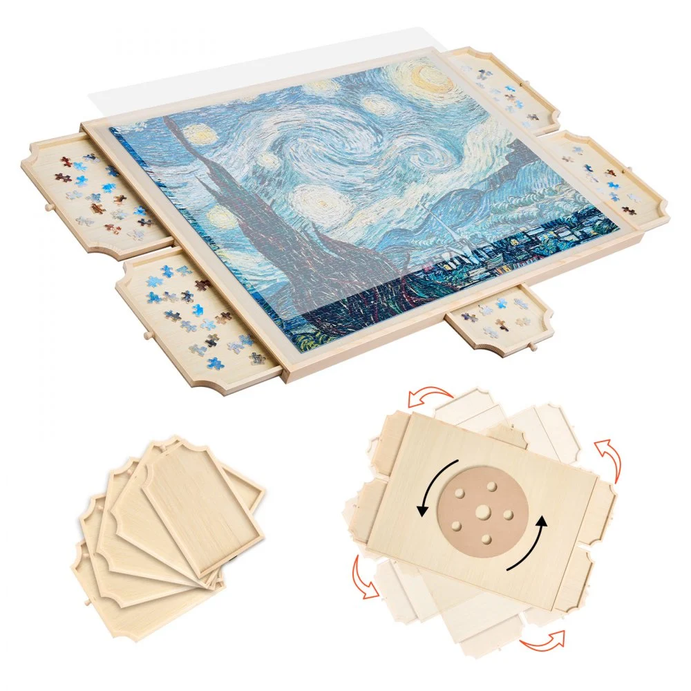 VEVOR 1500 Piece Rotating Puzzle Board with 5 Drawers and Cover, 34x25 inch in Portable Wooden Table, Jigsaw Puzzle Accessories for Adults, Puzzles Organizer Storage System, Birthday Gift for Mom