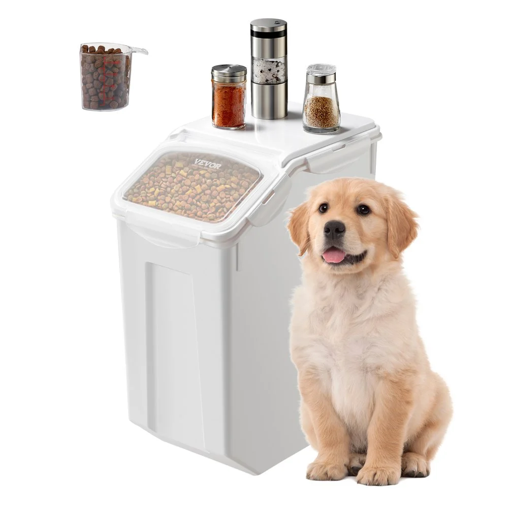 VEVOR Rice Storage Container, 4.5Gallon/20L Capacity Large Dog Food Dispenser Bin, Kitchen Ingredient Grain Cereal Flour Bin, Pet food Containers with Wheels, Measuring Cup, Airtight Lid, 1 Pack