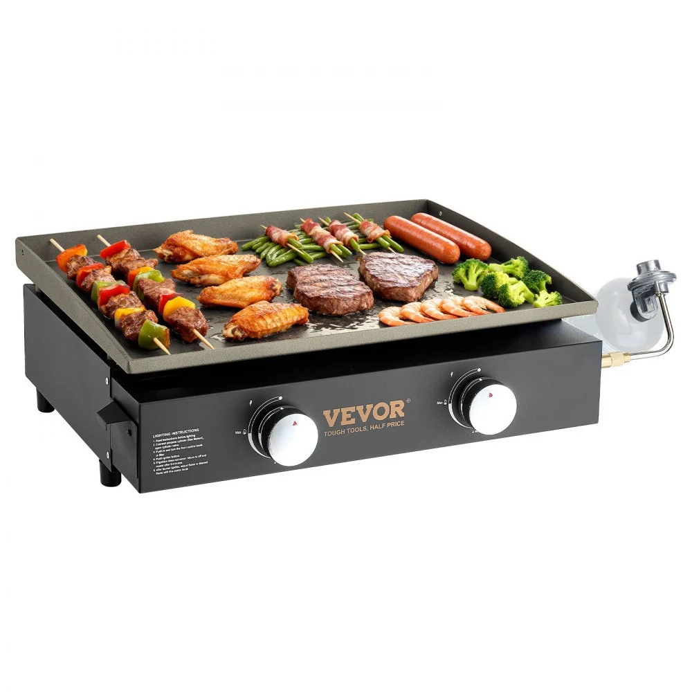 VEVOR Commercial Griddle, 22.4" Heavy Duty Manual Flat Top Griddle, Countertop Gas Grill with Non-Stick Cooking Plate, Countertop Gas Griddle, H-Shaped Burner Restaurant Portable Grill, 13,000 BTU