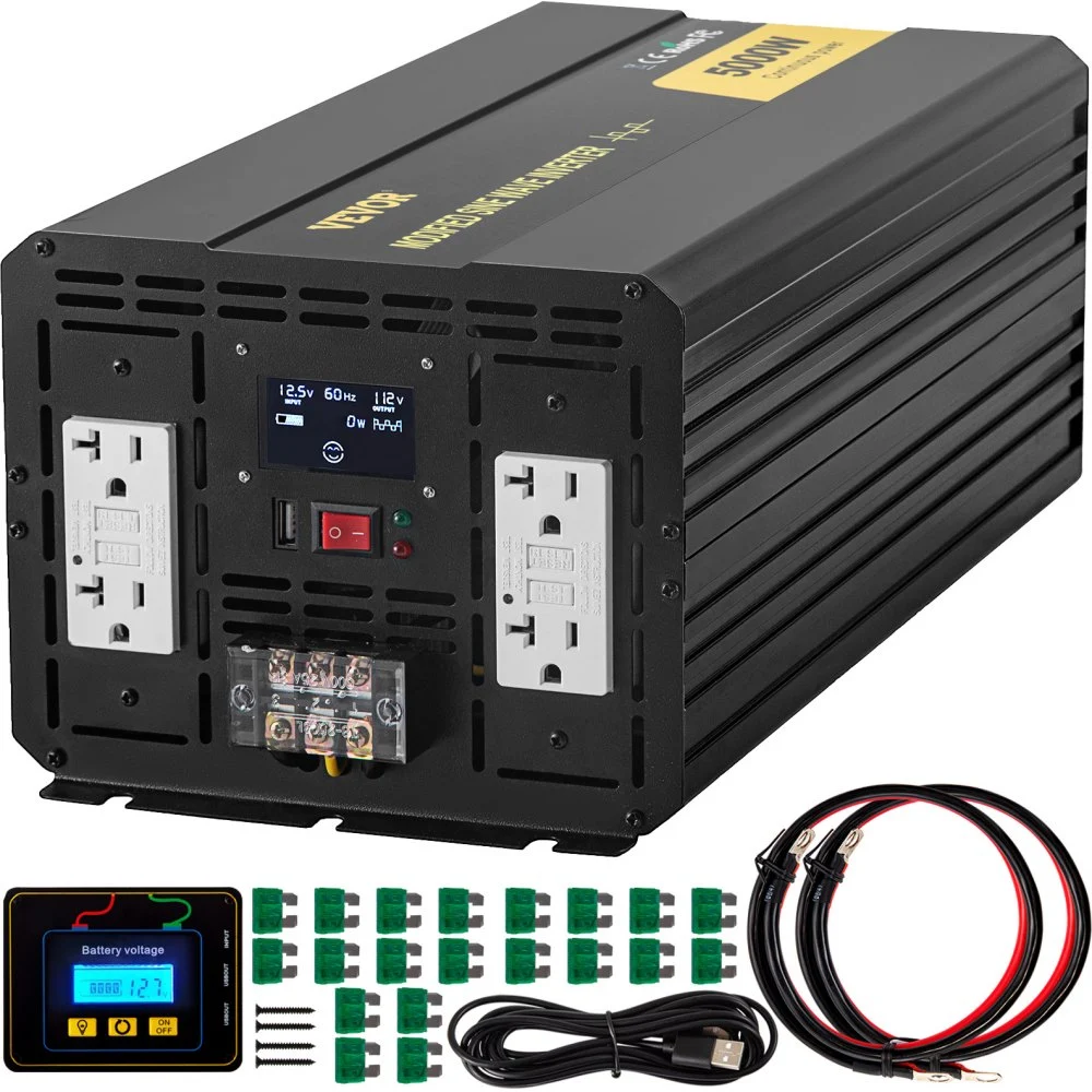Summer Sale
VEVOR Energy Converter, 5000W Modified Wave Transformer, 12V DC to 110V AC Vehicle Adapter, featuring LCD Screen, Remote Control, LED Light, and GFCI Sockets for RVs, Trucks, Boats, and Outdoor Adv