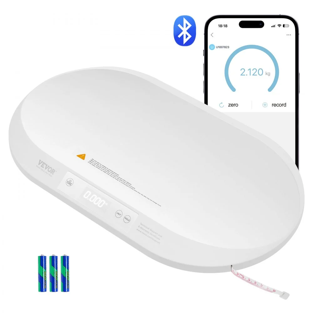 VEVOR Baby Scale, Smart Bluetooth Infant Scale with Measuring Tape, Digital Toddler Scale for Weight and Height Track - with Hold & Tare Function, 5 Units for Babies, Toddlers, Pets, 88LBS Capacity
