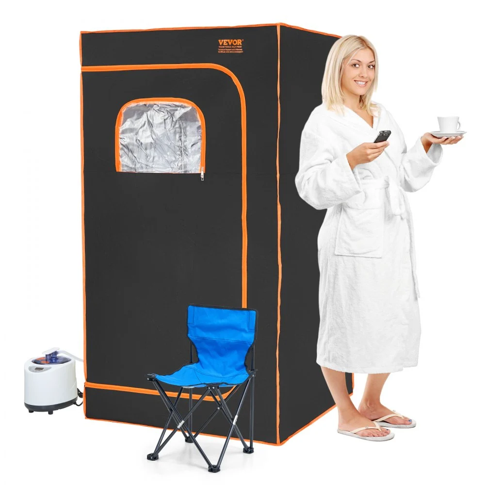 VEVOR Portable Steam Sauna Tent Full Size, 1200W With Visible Window, Personal Sauna Blanket Kit for Home Spa, Detoxify & Soothing Heated Body Therapy,Time&Temperature Remote Control with Chair,Black