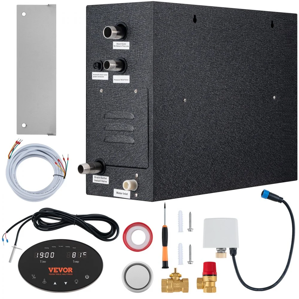 Summer Sale
VEVOR Steam Shower Generator, 15 kW, Segmented Heating & Temperature Customization & 24h Timer Steam Bath Kit, Automatic Drainage Luxury Home Steam Shower System, Acrylic Room Tested to UL Standards