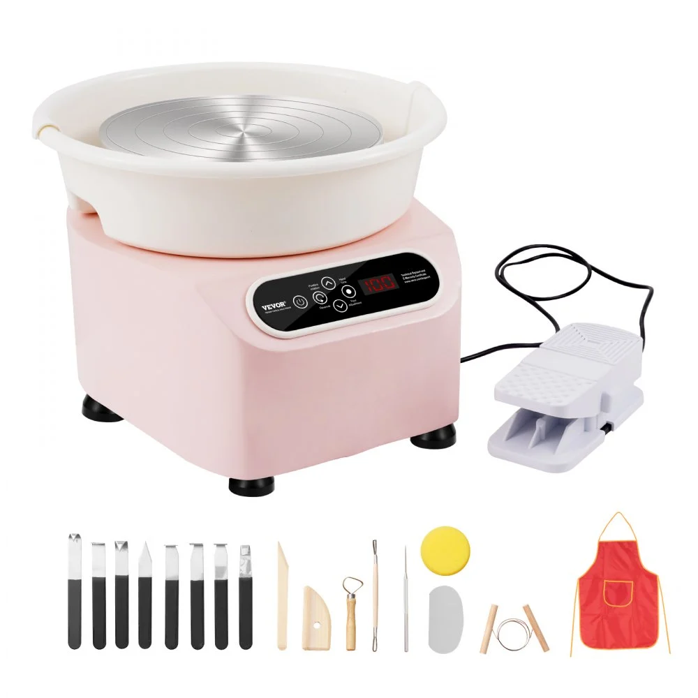 VEVOR Pottery Wheel, 11 inch Pottery Forming Machine, 350W Electric Wheel for Pottery with Foot Pedal and LCD Touch Screen, Direct Drive Ceramic Wheel with Shaping Tools for DIY Art Craft, Pink