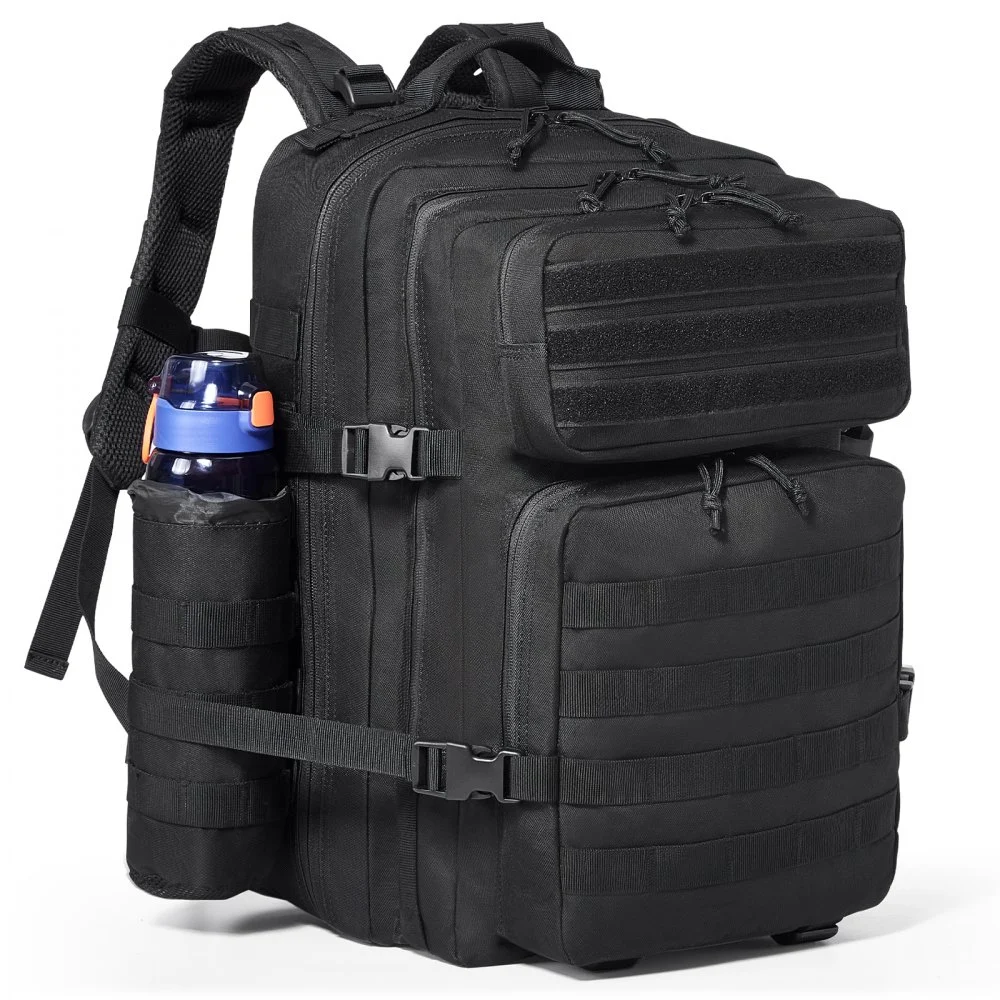 Tactical Backpack, 45L Military Tactical Backpack with Molle Design & 3 Compartments, Army Assault Pack Bag for Men and Women, Range Gear Backpack for Outdoor Adventure, Hiking, Hunting, Black