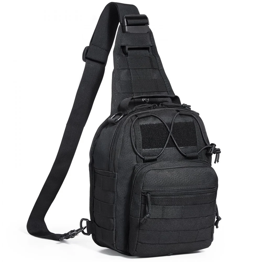 Tactical Sling Bag, 10L Military Rover Shoulder Sling Backpack with Molle Design and Multi-pocket, 600D Tactical Shoulder Bag Ideal for Caping, Hiking and Every Day Carry, Black