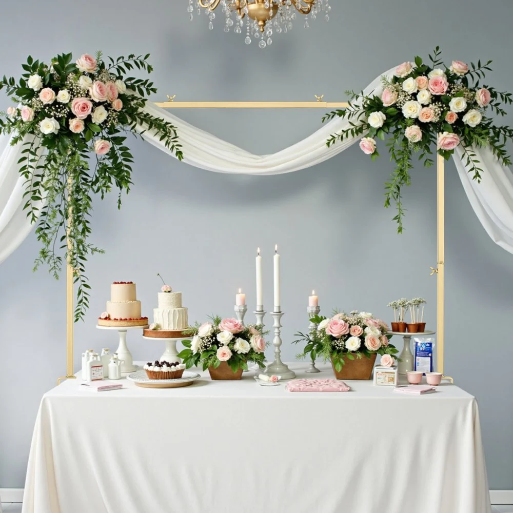 VEVOR Over The Table Rod Stand with Clamps, 13"-42" Tall & 28"-98" Length Adjustable, 2 Packs Table Arch Stand, Tabletop Balloon Arch Frame for Wedding Birthday Party Christmas Decorations, Gold