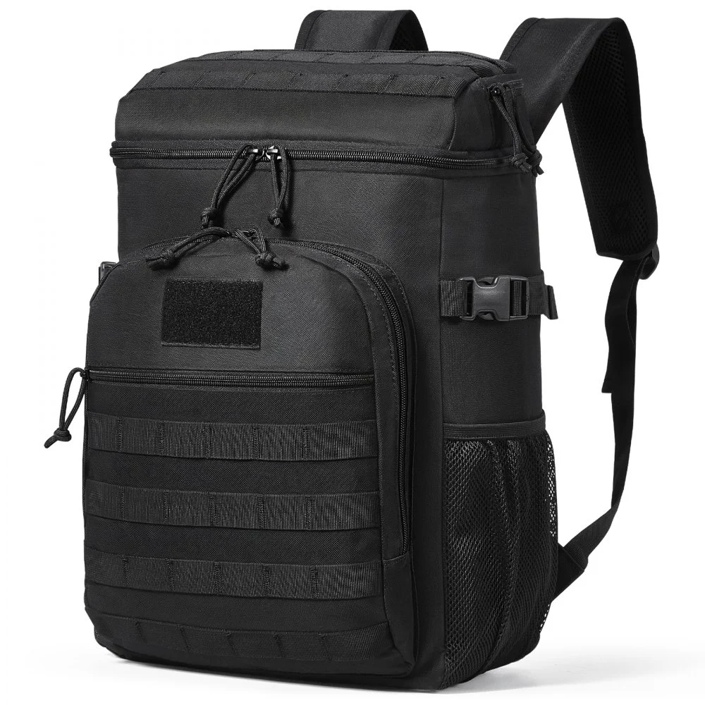 Cooler Bag, 25L Insulated Lunch Bag with Molle Design and Multi-pocket, 600D Cooler Lunch Box with Removable Storage Bags, Soft Cooler for Office, Picnic, Hiking, Beach or Beverage, Black