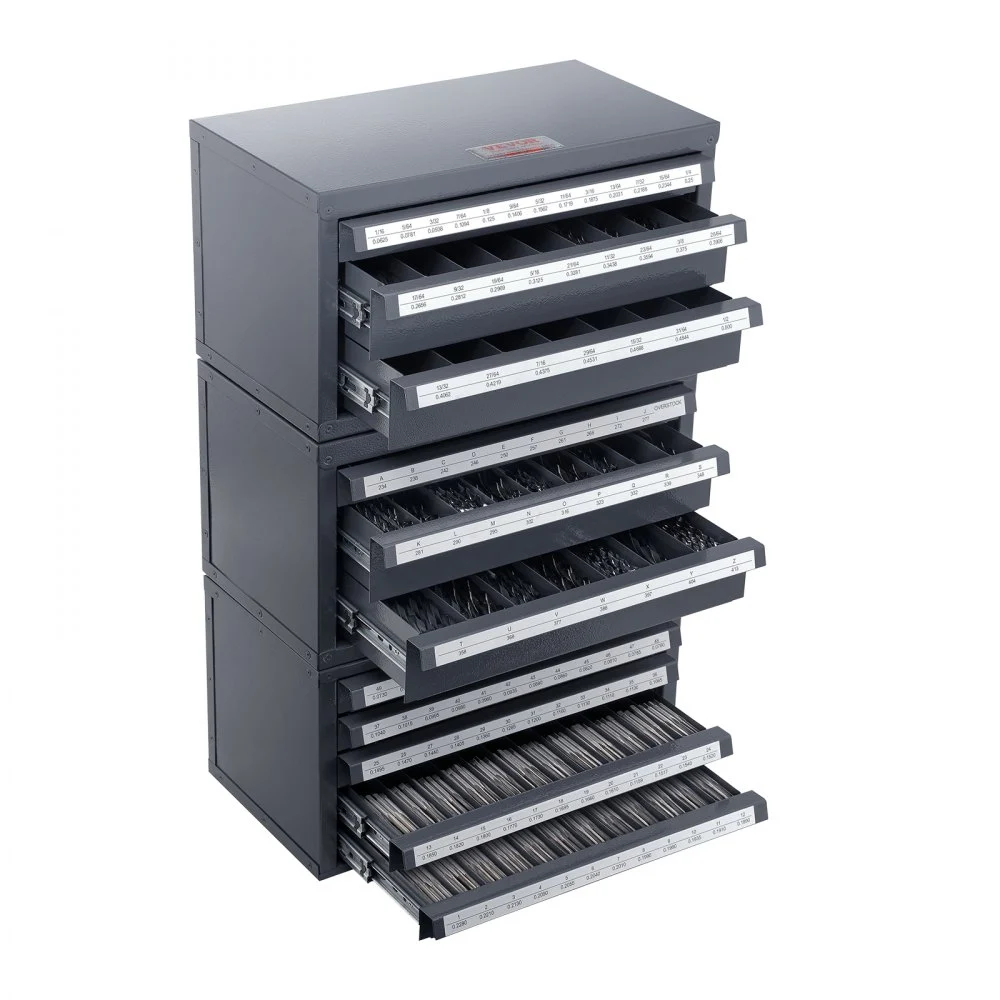 Summer Sale
VEVOR Drill Bit Dispenser Cabinet, 3 Pieces Three-Drawer for 1/16" to 1/2" & Letter Sizes A to Z, Five-Drawer Drill Bit Organizer for Wire Gauge Sizes #1 to #60, Stackable for Drill Bit Storage