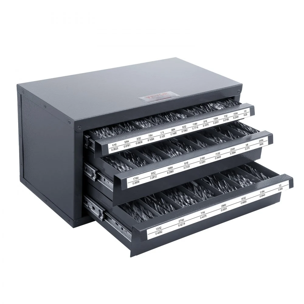 VEVOR Drill Bit Dispenser Cabinet, Three-Drawer Drill Bit Organizer Cabinet for 1/16" to 1/2", Steel Drill Dispenser Organizer Cabinet with Labels, Stackable Drill Dispenser for Drill Bit Storage