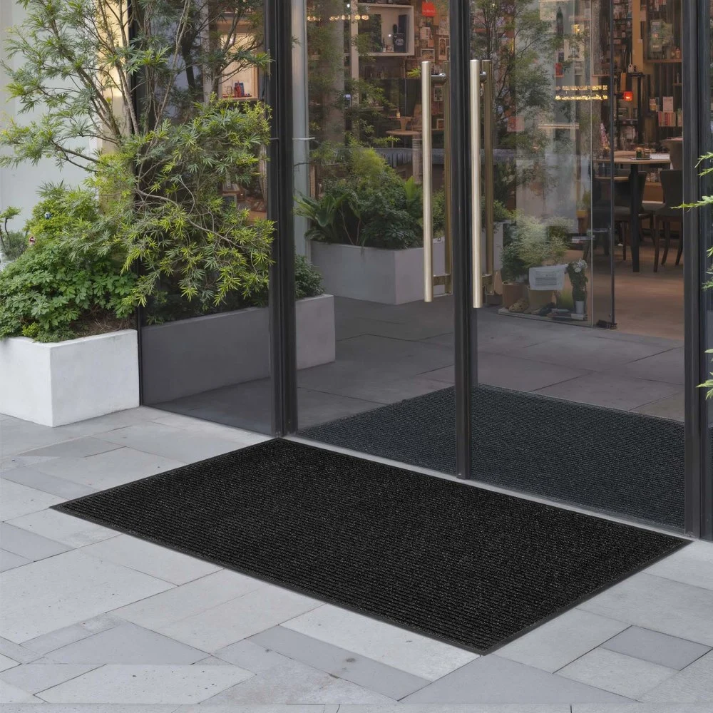 VEVOR Front Door Mat, 6 x 4 ft Commercial Floor Mat for Indoor and Outdoor, Stylish Striped Industrial Carpet with PVC Backing, Heavy Duty Washable Entry Rug for Hallway, Balcony, Garage, Grey