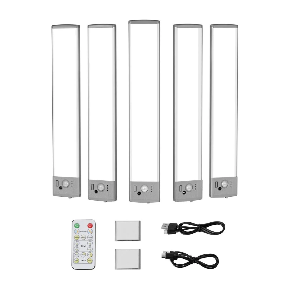 VEVOR Under Cabinet Lighting, 5 PCS,  68 LED Motion Sensor Lights, Rechargeable Battery Operated Closet Lights with Remote Control, Wireless Under Counter Light for Cabinets, Bookshelf, Stair, Hallway