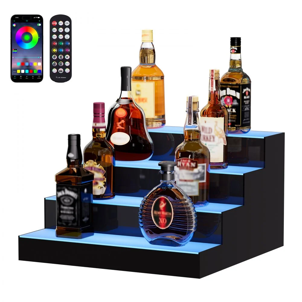 Summer Sale
VEVOR LED Lighted Liquor Bottle Display, 4 Tiers 16 Inch Commercial Illuminated Home Bar Shelf, 4 Steps Whiskey Rack Stand, Acrylic Drink Shelves with RF Remote & App Control, and Multicolor lighting