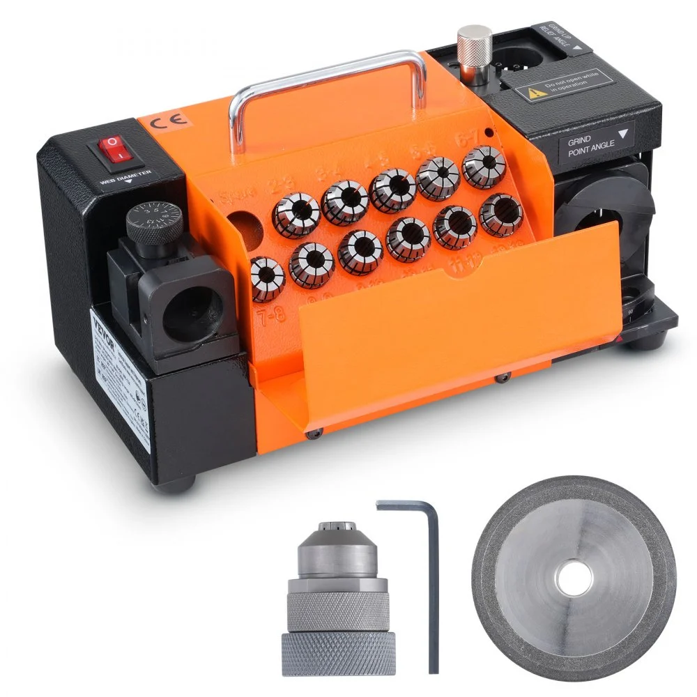 VEVOR Drill Bits Sharpener, MR-13A End Mill Grinder Sharpener 3-13mm, 95° to 135° Point Angle Adjustable Drill Bit Re-Sharpener, Portable Bits Sharpening Machine with 11 Collets, CBN Wheel for HSS