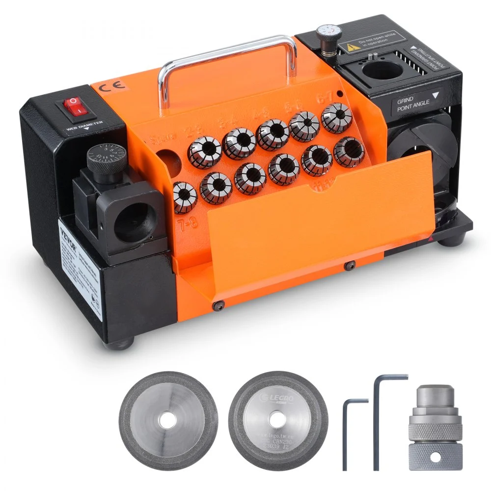 Summer Sale
VEVOR Drill Bits Sharpener, 3-13mm Drill Bits Grinder Sharpener, Lip Relief Angle & 95°-135° Point Angle Adjustable Drill Bit Re-Sharpener, Portable Sharpening Machine with 11 Collets, CBN & SDC Wheel