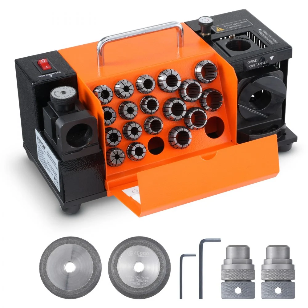 Summer Sale
VEVOR Drill Bits Sharpener, 3-20mm End Mill Grinder Sharpener, Lip Relief Angle & 95°-135° Point Angle Adjustable Drill Bit Re-Sharpener, Portable Sharpening Machine with 18 Collets, CBN & SDC Wheel