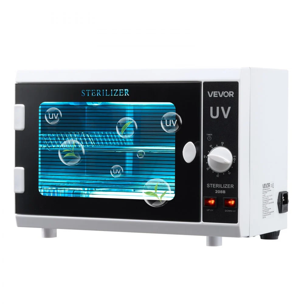VEVOR Nail Tool Cleaning Machine, 12L Large Capacity, Knob Control, Tool Cabinet Cleaner Box with Timer Setting, Tempered Glass Door, 185nm Wavelength, for Labs, Home, Nail Salons, Beauty Salons