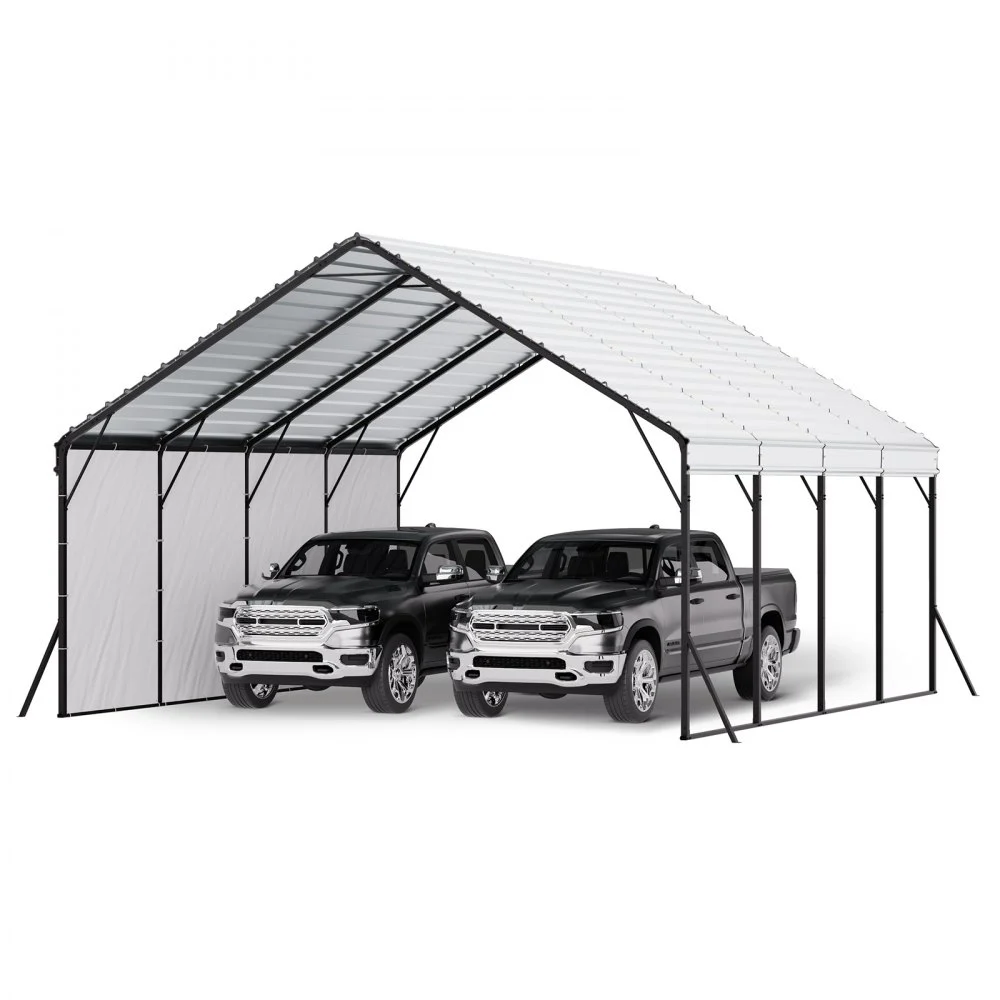 Summer Sale
VEVOR Heavy Duty Metal Carport, 20 x 20 ft Outdoor Carport with Sturdy Frame & Roof, Car Garage Shade with Removable Sidewalls, Multi-Use Car Shelter for Pickup, Boat, Trucks & Tractors