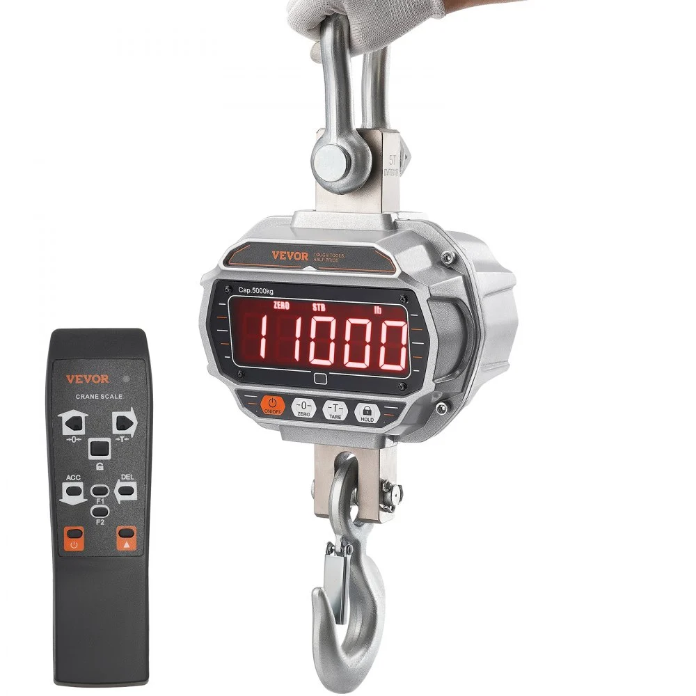 Summer Sale
VEVOR Digital Crane Scale, 11000 lbs/5000 kg, Industrial Heavy Duty Hanging Scale with Remote Control, Cast Aluminum Case & LED Screen, High Precision for Construction, Factory, Farm, Hunting (Silver)