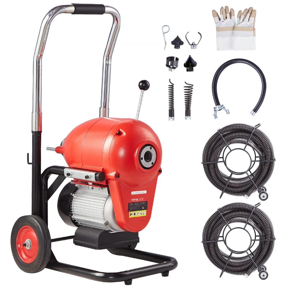 Summer Sale
VEVOR Drain Cleaner Machine 120FT x 6/5 Inch, 1100W Electric Sewer Snake Auger Manual Feed - with 6 Cutters and CW/CCW Control for 4" to 8" Pipes