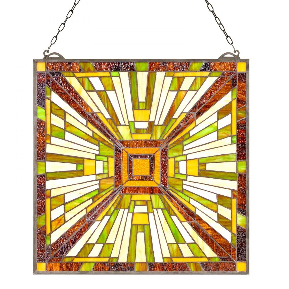 VEVOR Stained Glass Window Panel, 20 x 21 in, Tiffany Style Hanging Transom Window Panel with Chain, Large Vertical Rectangle Stain Glass, Vintage Traditional Art Handcrafts for Kitchen Home Decor