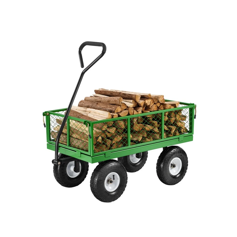 VEVOR 680 Lbs Steel Garden Cart on Wheels, Heavy Duty Garden Wagon Cart Pullable, Metal Outdoor Utility Yard Wagon Carts with 10" Tires, Mesh Removable Sides and 180°Rotating Handle