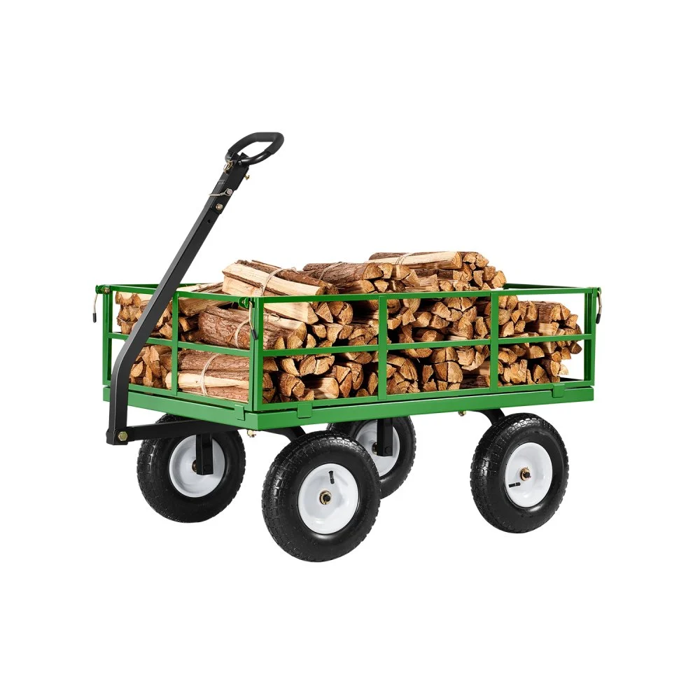 VEVOR 1200 Lbs Steel Garden Cart, Heavy Duty Pullable Garden Wagon Yard Cart, 2 in 1 Outdoor Metal Utility Wagon Yard Trailer with 13" All Terrain Tires, Mesh Removable Sides and 180°Rotating Handle