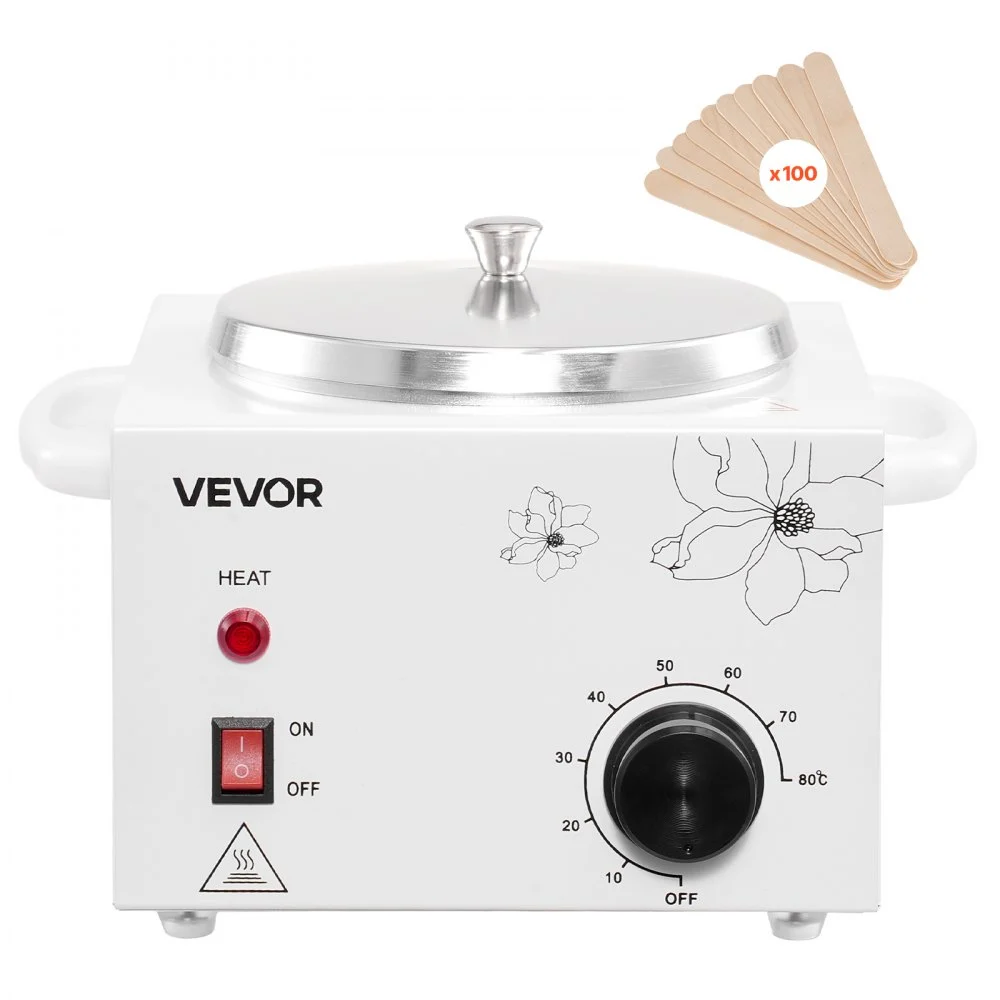 VEVOR Single Wax Warmer, 600ML Professional Wax Warmer for Hair Removal, 32 ℉ to 176℉ Adjustable Electric Waxing Heater Pot with 100PCS Waxing Sticks for Home Use, Beauty Salon, Spa
