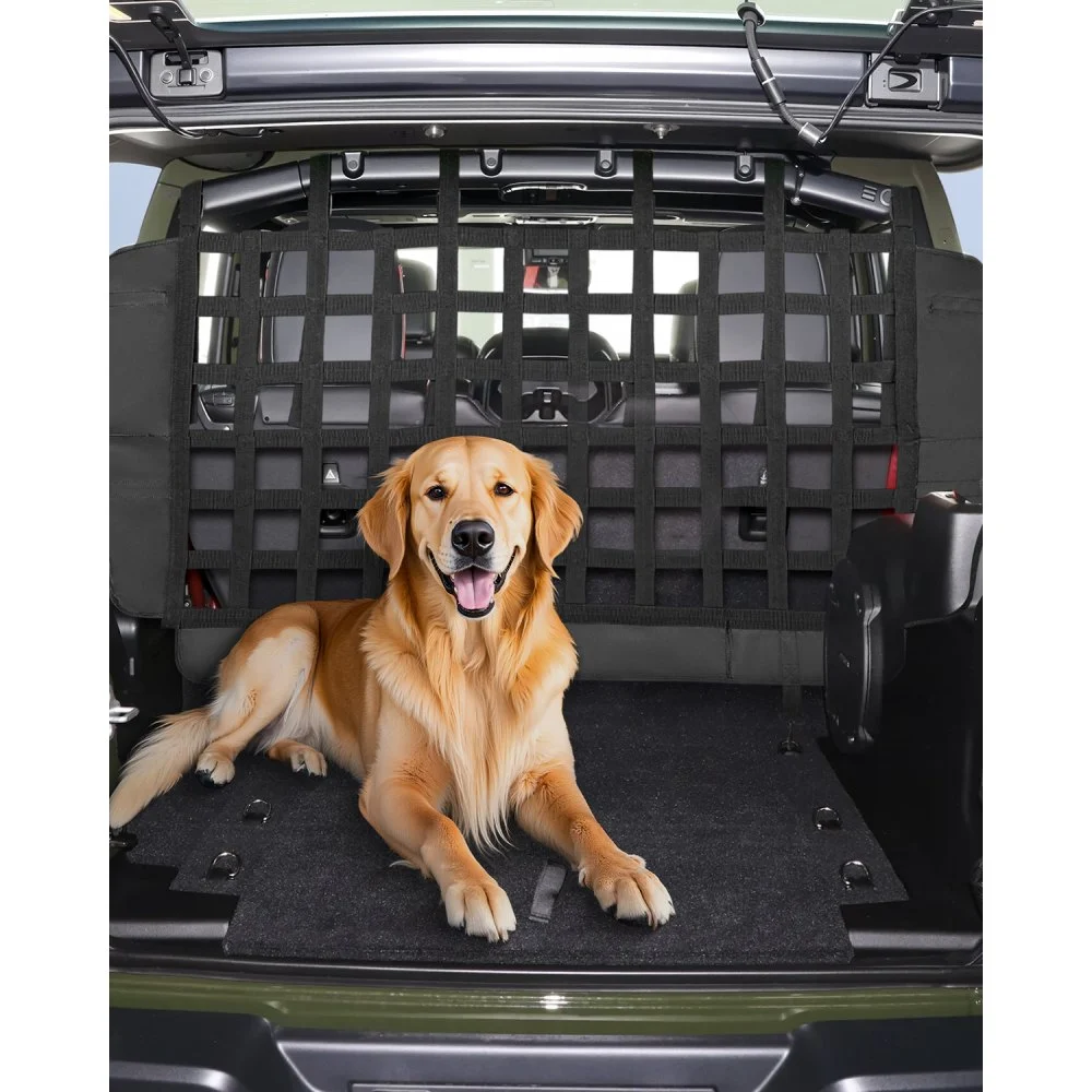VEVOR Dog Car Barrier, Mesh Cargo Pet Net for Jeep Wrangler JK 2007-2017 JL 20018-2024, Vehicle Pet Barrier Fits Behind Rear Seat Cargo Area, Scratch and Tear-Resistant Polyester Mesh, Easy to Install