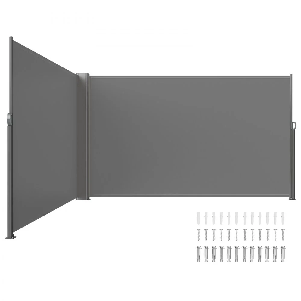 VEVOR Retractable Side Awning, 63''x 236'' Aluminum Outdoor Privacy Screen, 280g Polyester Water-proof Retractable Patio Screen, UV 30+ Room Divider Wind Screen for Patio, Backyard, Balcony, Gray