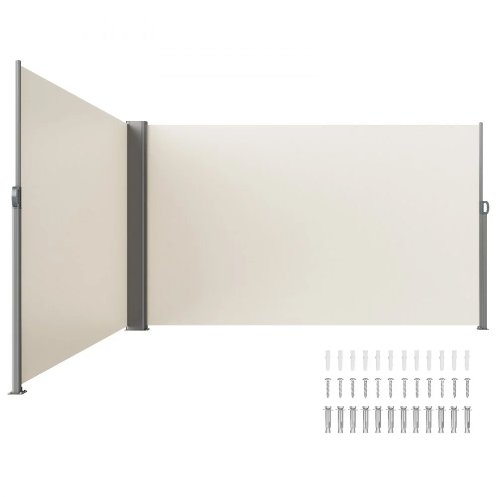 VEVOR Retractable Side Awning, 63''x 236'' Aluminum Outdoor Privacy Screen, 280g Polyester Water-proof Retractable Patio Screen, UV 30+ Room Divider Wind Screen for Patio, Backyard, Balcony, Beige