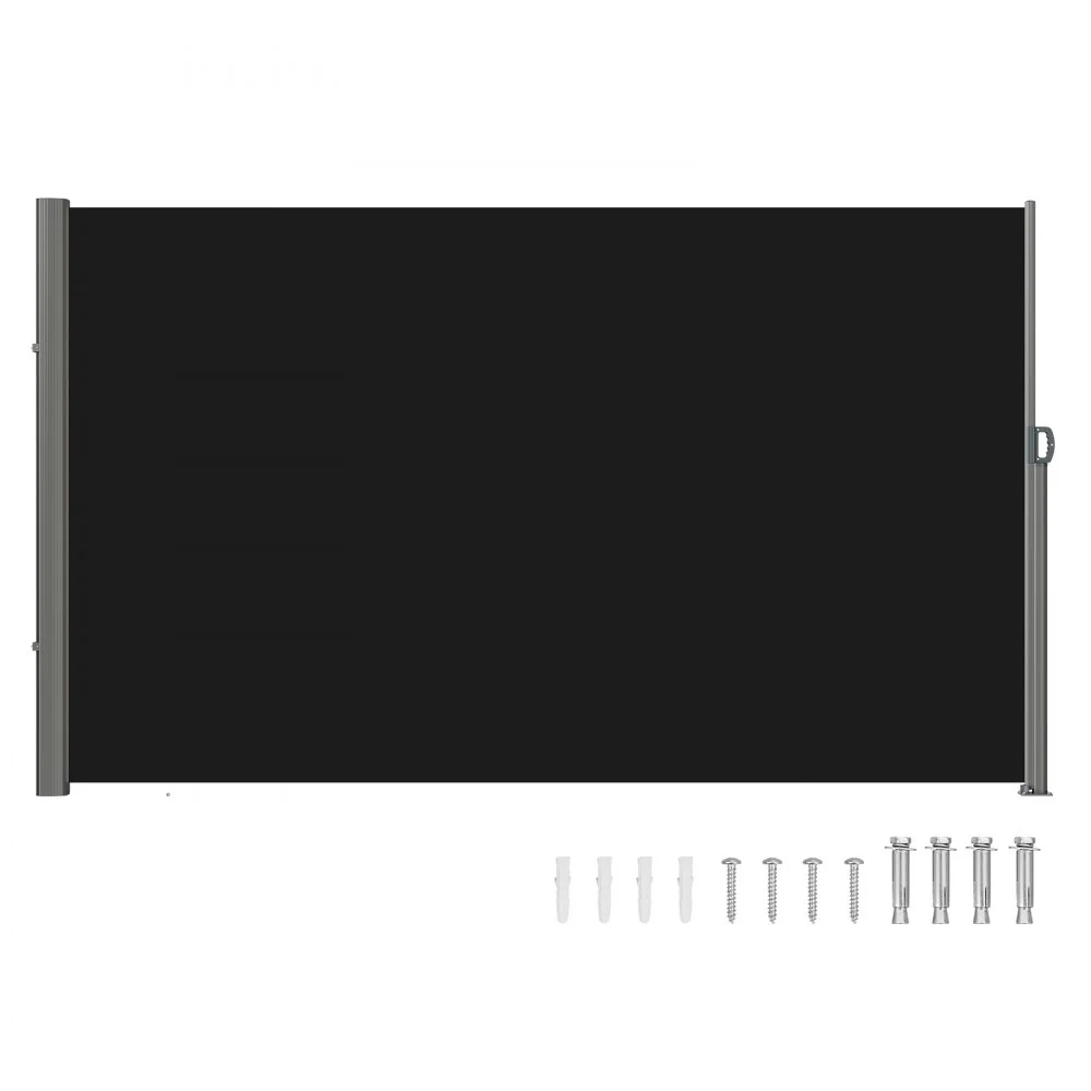 VEVOR Retractable Side Awning, 71''x 118'' Aluminum Outdoor Privacy Screen, 280g Polyester Water-proof Retractable Patio Screen, UV 30+ Room Divider Wind Screen for Patio, Backyard, Balcony, Black