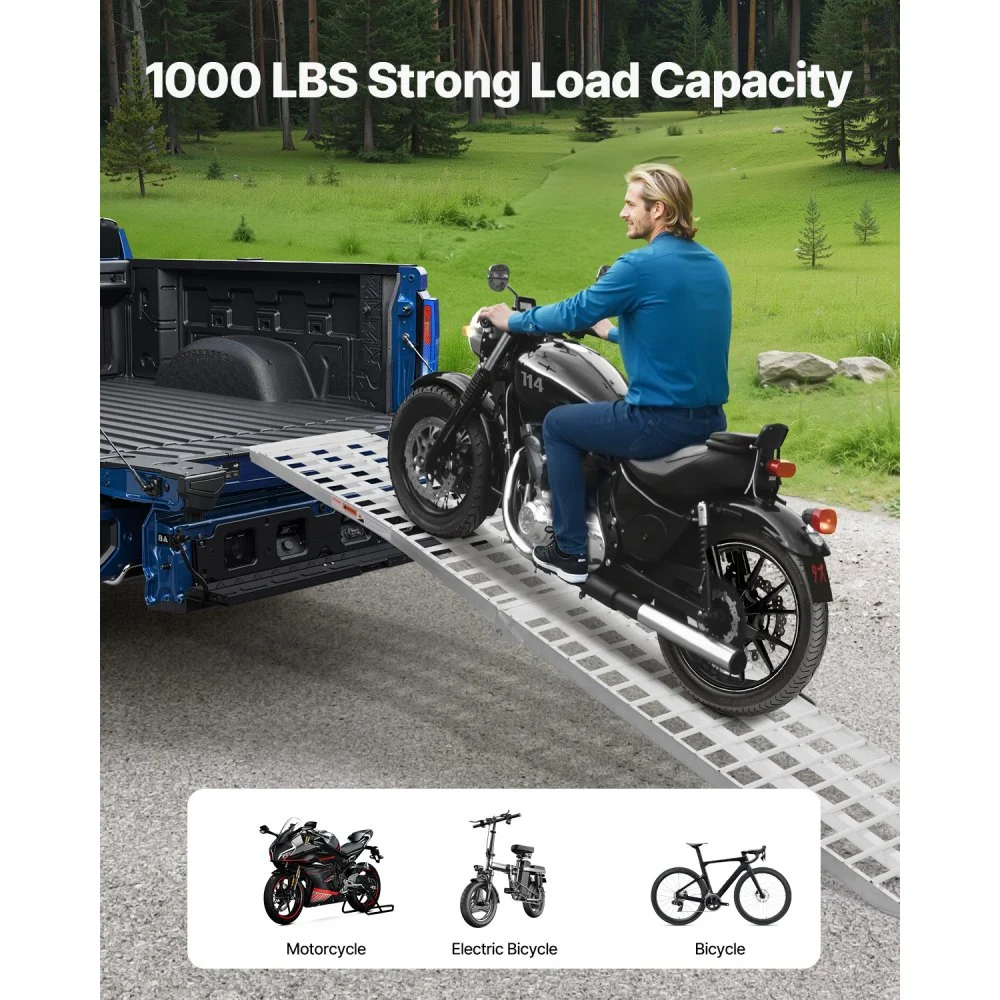 VEVOR Aluminum Ramps, 1000 lbs, 1Pcs Heavy-duty Ramps with Wider Ramp Surface, Universal Stable Loading Ramp with Handles, Fit for Motorcycle, Electric Bicycle, Bicycle, etc.