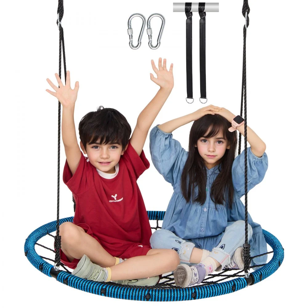 VEVOR Spider Web Saucer Swing, 40 Inch Round Swings for Kids Outdoor, 750lbs Weight Capacity Saucer Tree Swing, Stable Woven Rope Swing Seat with Tree Hanging Straps and Adjustable Multi-Strand Ropes