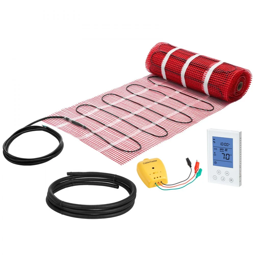 VEVOR 70 sqft Self-Adhesive Mesh Floor Heating Mat System, 120V Electric Radiant Heated Floor System, with Smart Control Thermostat & Alarm, Easy Installation for Tile, Stone, Vinyl