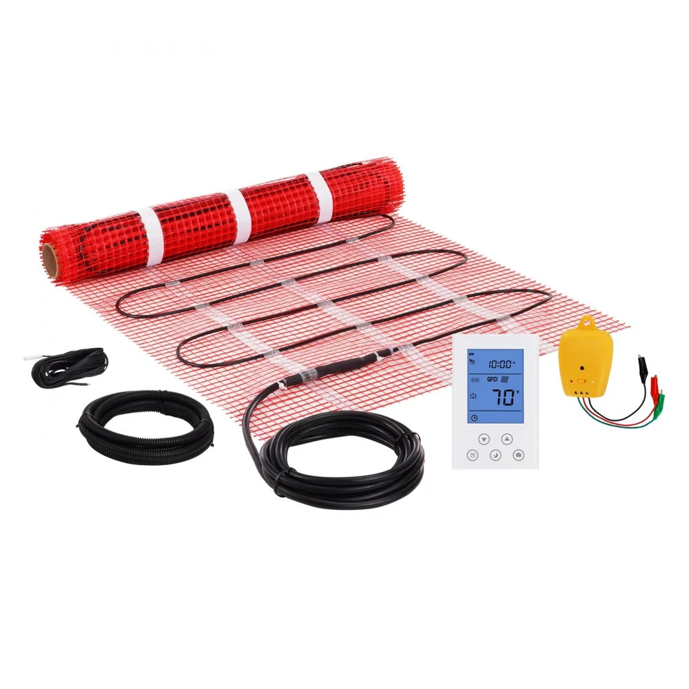 VEVOR Floor Heating Mat,10 Sq.ft. 14℉-113℉ Electric Radiant Floor Heated Warm System with Digital Floor Sensing Thermostat, 110-120V Includes Installation Monitor, Adhesive Back for Easy Installation